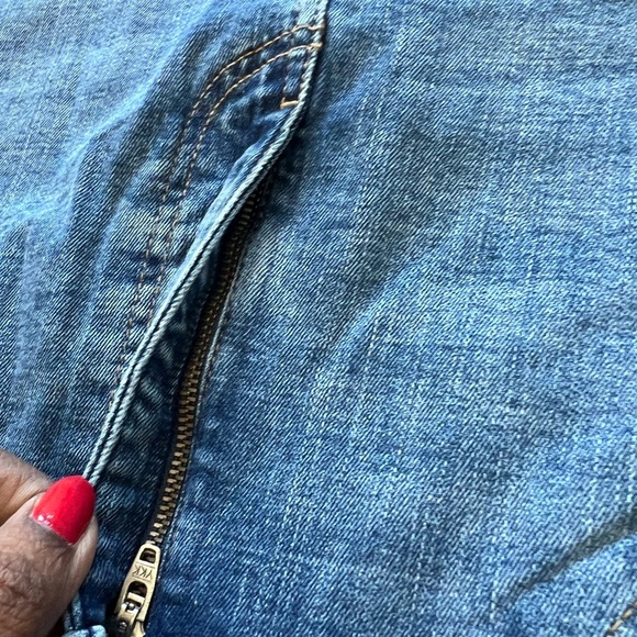 Zara Medium Wash Denim Front Zip Back Slit Maxi Shirt Front & Back Pocket Size M - Picture 6 of 10